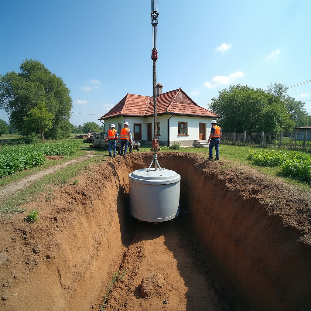 Montaj fosă septică în curte la casă nouă