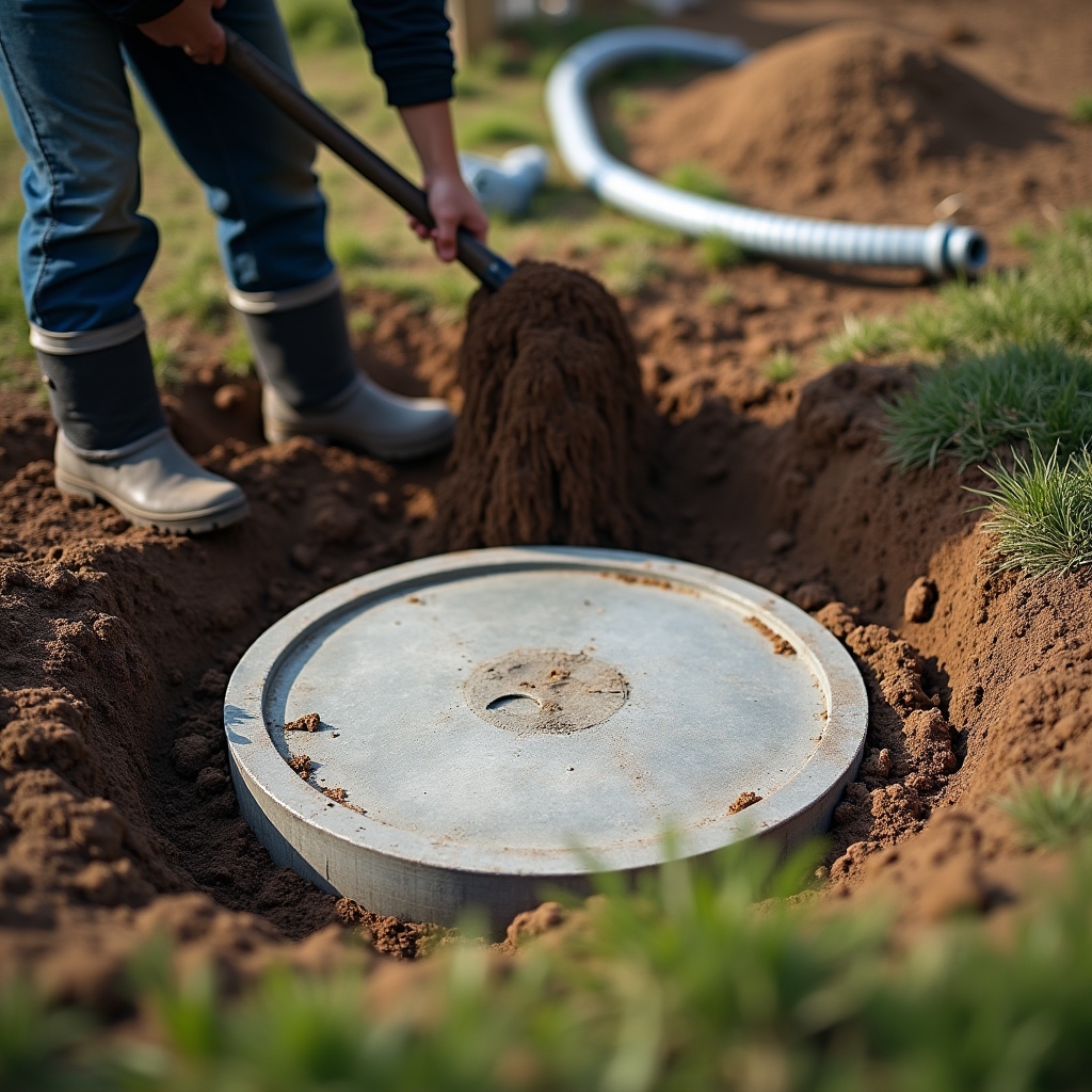 Instalație fosă septică în curte la casă la țară